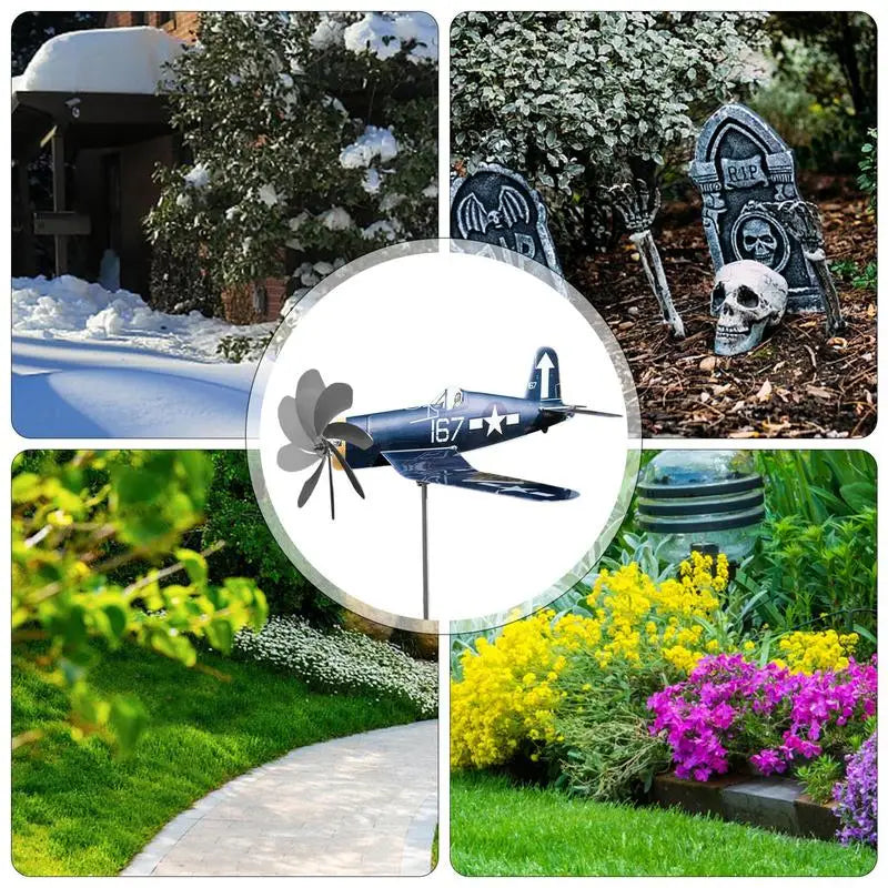 Brehn | Windspiel AeroTwist | Flugzeug-Gartenwindrad aus Edelstahl | Wetterfest & drehend im Wind | Für Garten, Terrasse & Balkon