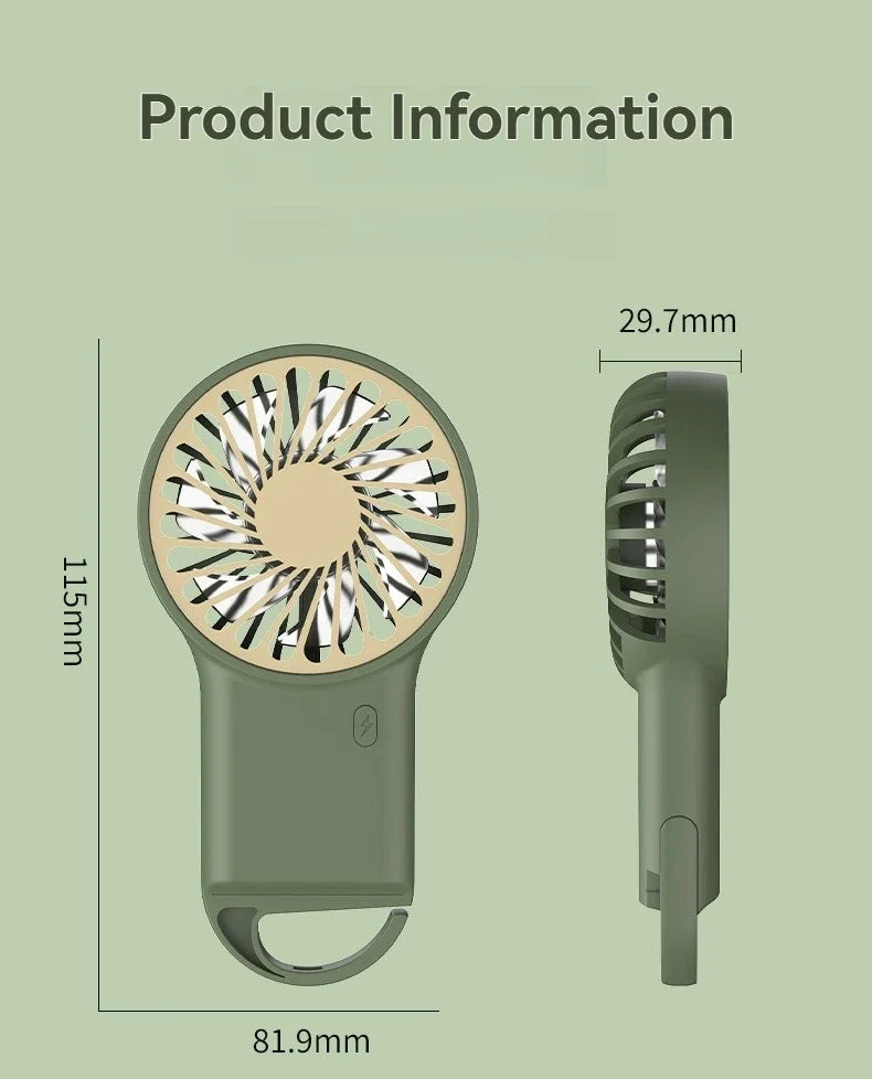Neuer faltbarer USB wiederaufladbarer Mini-Ventilator | Handventilator für den Schreibtisch mit Cartoon-Design & Haken für Outdoor-, Heim- & Bürogebrauch | Brehn