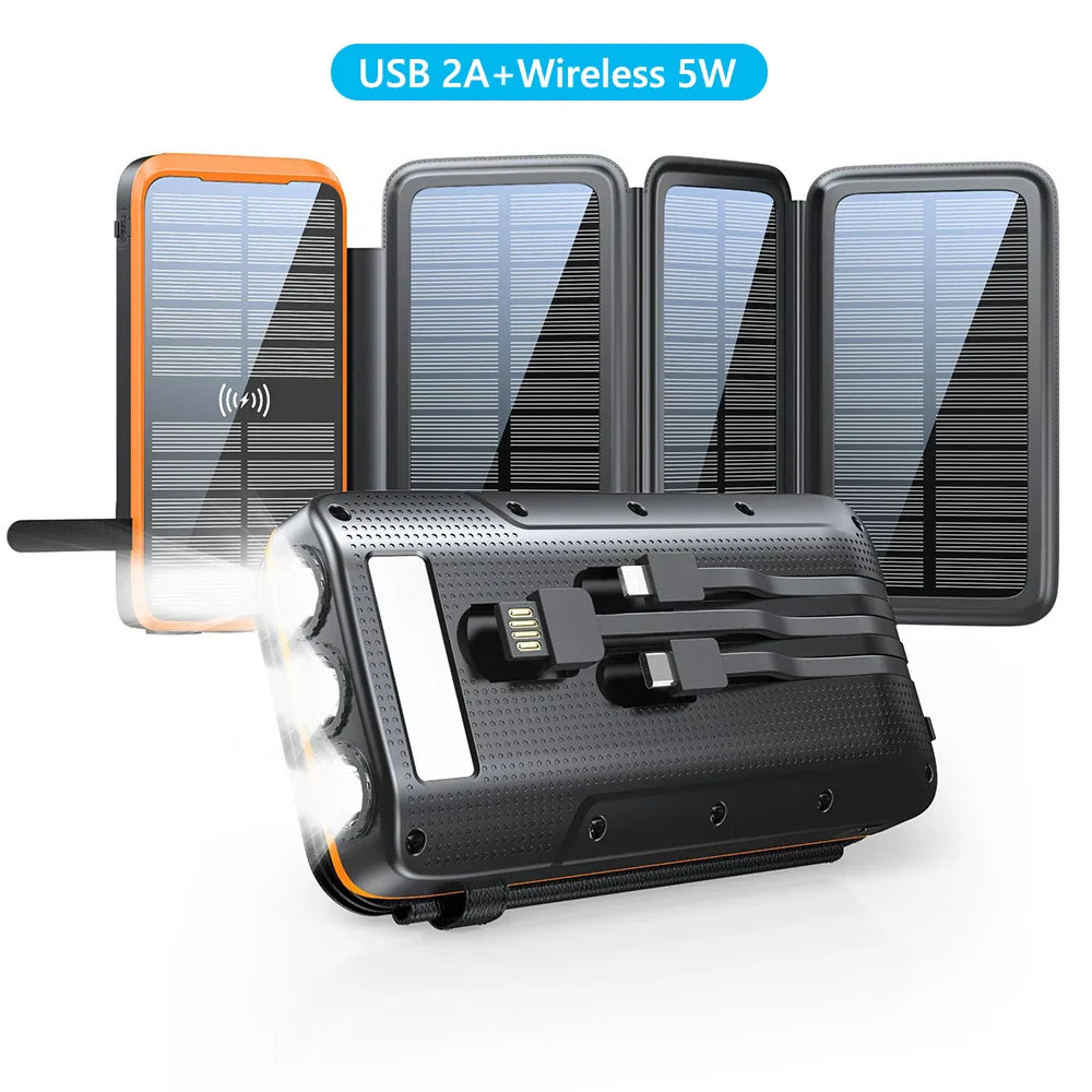 Brehn | Solar Powerbank VoltCore X Pro 43800mAh | 20W Schnellladung | 10W Wireless Charging | Integrierte Kabel & LED-Lampe | Outdoor & Reisen