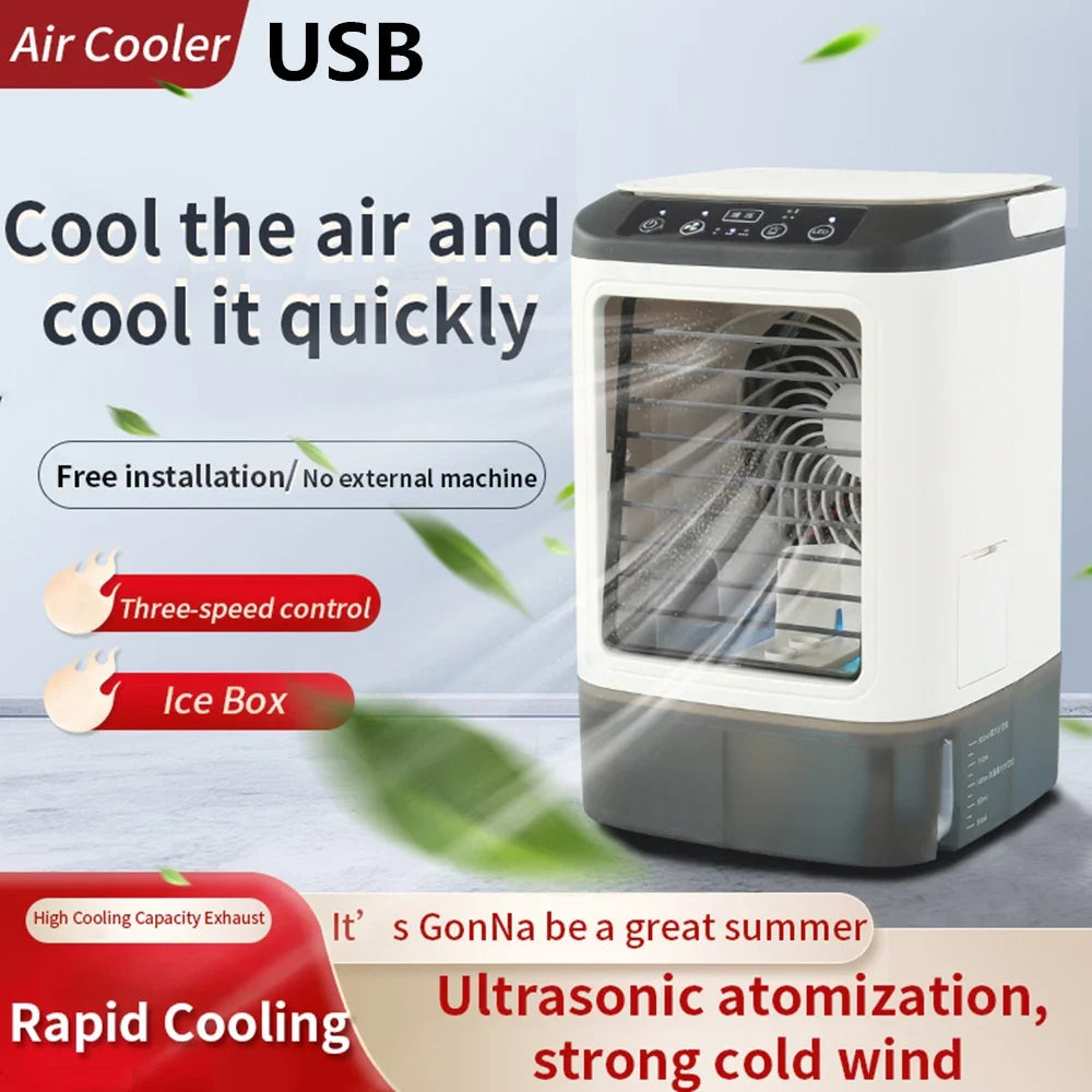 USB Tragbarer Mini-Luftkühler – 3-Geschwindigkeits-Desktop-Kühlventilator mit LED-Nachtlicht, Luftkühler für Zuhause, Büro und Camping | Brehn