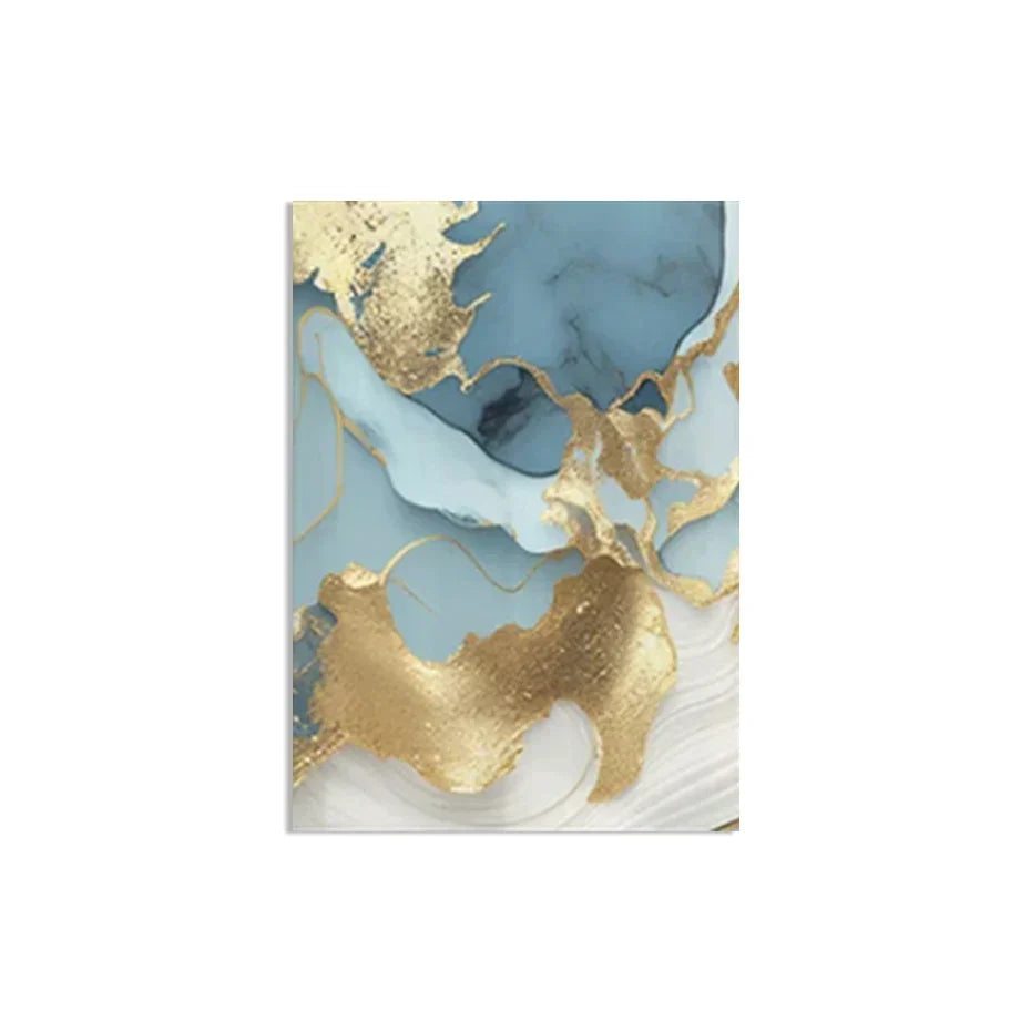 Modern Abstract Golden Blue Liquid Marble Print Wandkunst Fine Art Leinwanddrucke Bilder für Wohnzimmer Schlafzimmer Nordische Wohnkultur | Brehn