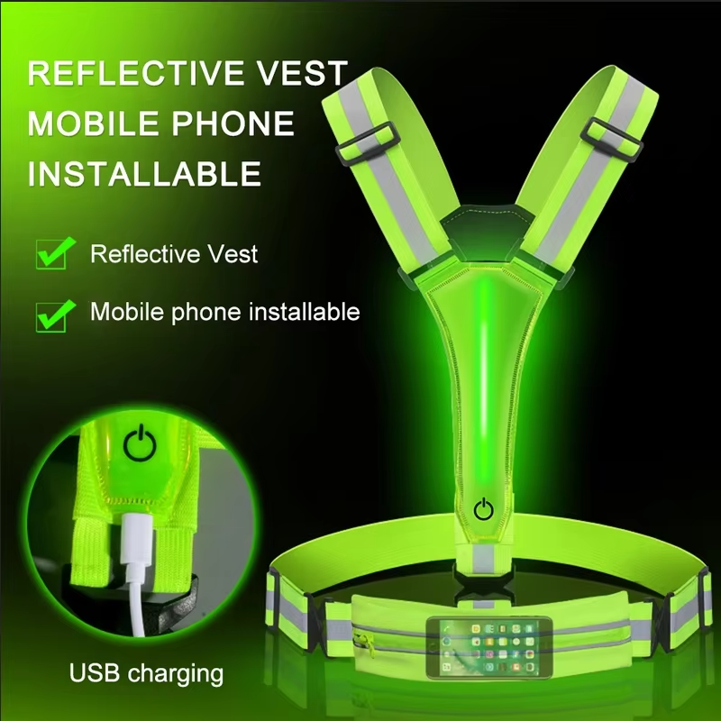 Reflektierende LED-Sicherheitsweste mit verstellbaren Gurten und USB-aufladbaren Leuchten