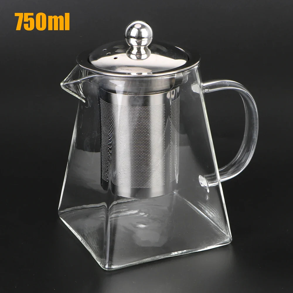 Brehn | Teavora Teekanne aus Glas mit Edelstahlsieb | Hitzebeständig & Spülmaschinenfest | Für losen Tee & Teeblumen | 550/750/950 ml