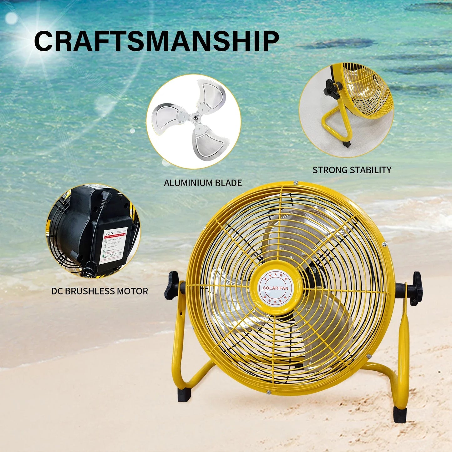 214-Zoll Tragbarer Wiederaufladbarer Tischventilator – Solar- und AC-betriebene Dual-Input für Zuhause, Camping und Angeln | Brehn