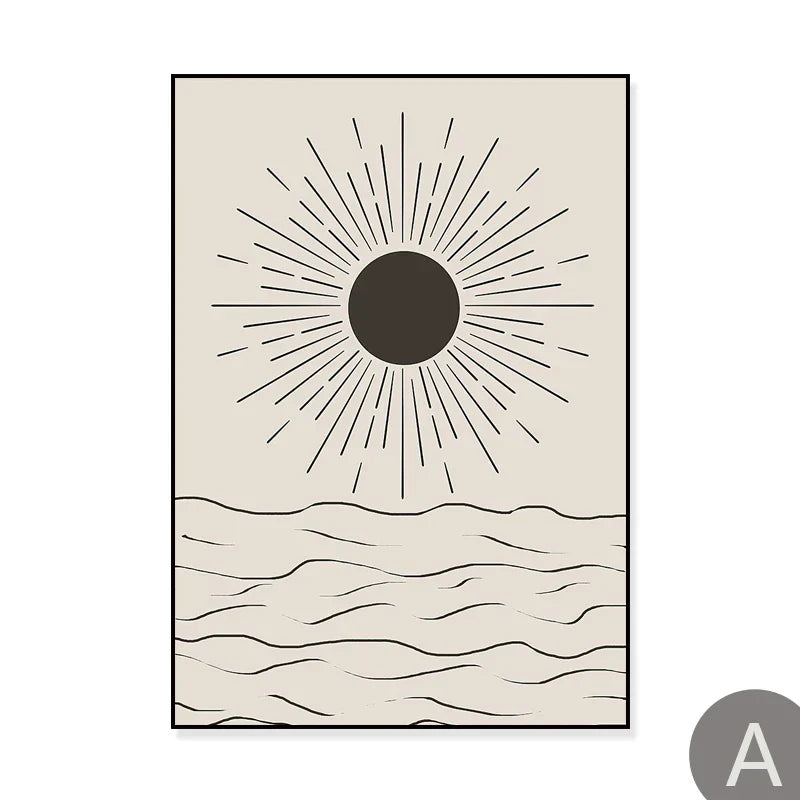 Sonne Meer Kreise Minimalistische Linienkunst Schwarz Weiß Wandkunst Feine Kunst Leinwanddrucke Bilder Für Modernes Wohnzimmer Schlafzimmer Wohnkultur | Brehn