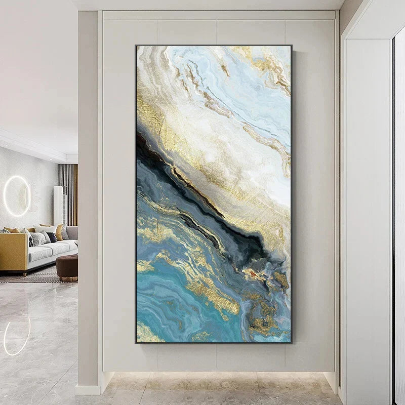 Blaue Goldene Flüssige Marmor Essenz Wandkunst Fine Art Leinwanddrucke Bilder Für Modernes Apartment Luxus Wohnzimmer Kunst Dekor | Brehn