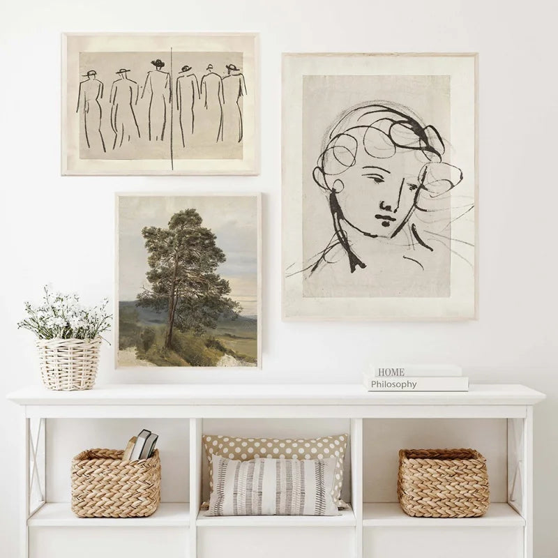 Vintage Vogue Galerie Wandkunst Landschaften Portrait Floral Abstrakt Portrait Skizze Fine Art Leinwanddrucke Bilder für das Wohnzimmer | Brehn