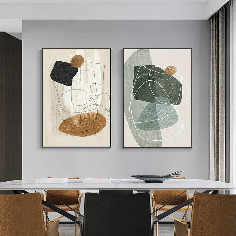 Skandinavische abstrakte Form Linien & Formen Wandkunst Fine Art Leinwanddrucke Neutrales Farbschema Bilder für moderne Wohnzimmerdekoration | Brehn