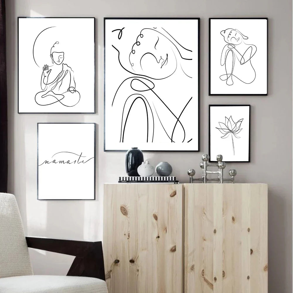 Minimalist Buddha Poster Lotus Wandkunst Linienkunst Fine Art Leinwanddrucke Inspirierende Meditationsbilder Für Wohnzimmer Salon Spa Wanddekoration | Brehn