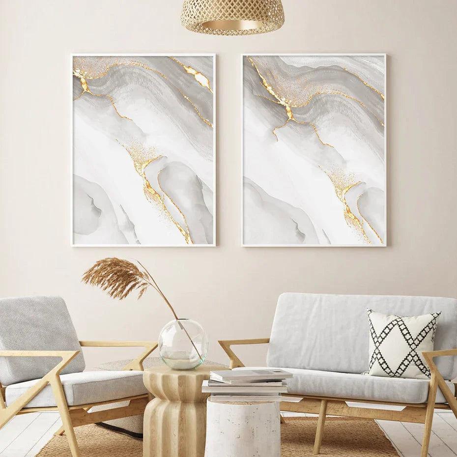 Leichte Luxus Gold Grau Marmor Druck Wandkunst Feine Kunst Leinwanddrucke Poster Abstrakte Minimalistische Bilder Für Moderne Wohnzimmerdekoration | Brehn