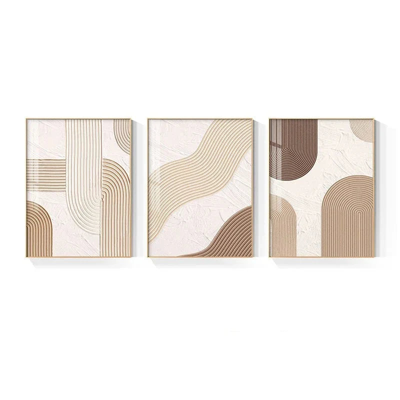 Moderne abstrakte beige geometrische Linien Wandkunst Fine Art Leinwanddrucke Bilder für Wohnzimmer Esszimmer Home Office Dekor | Brehn