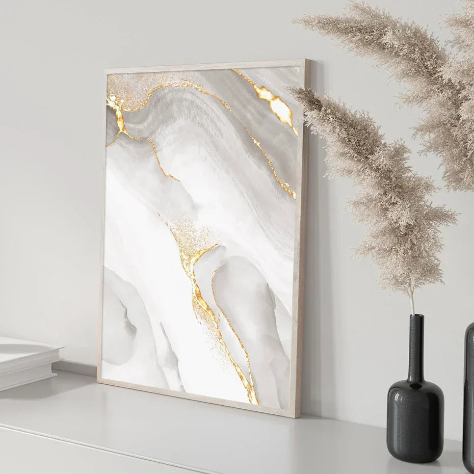Leichte Luxus Gold Grau Marmor Druck Wandkunst Feine Kunst Leinwanddrucke Poster Abstrakte Minimalistische Bilder Für Moderne Wohnzimmerdekoration | Brehn