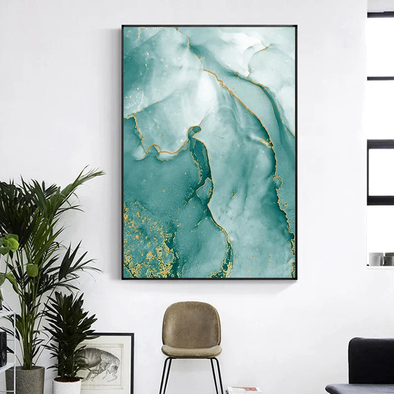Moderne abstrakte Aqua-Flüssigkeit Marmor Drucke Wandkunst Fine Art Leinwanddrucke Bilder für Wohnzimmer Esszimmer Home Office Dekor | Brehn