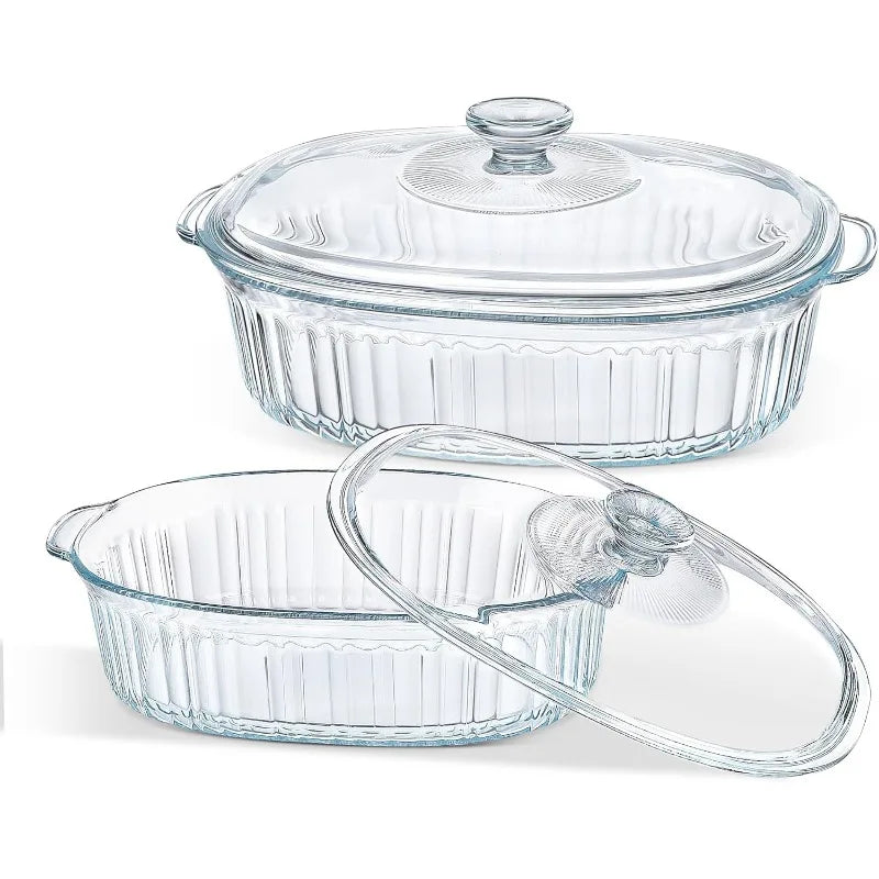 4-teiliges Glasbackform-Set mit 2 Backformen mit Glasdeckeln, 1,9 l und 3 l