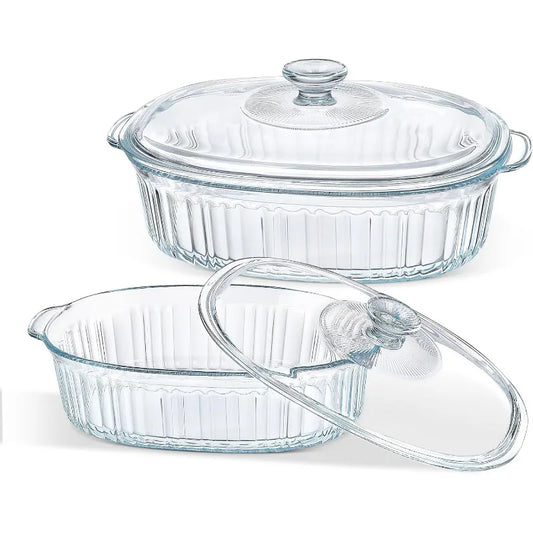 4-teiliges Glasbackform-Set mit 2 Backformen mit Glasdeckeln, 1,9 l und 3 l