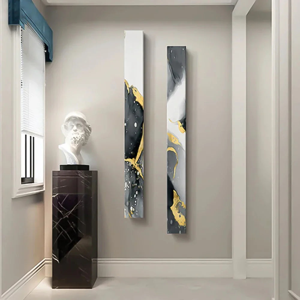 Abstrakte graue flüssige Marmor Wandkunst Fine Art Leinwanddrucke hohe vertikale schlanke Formatbilder für moderne Loftwohnung Wohnzimmer Home Office Dekor | Brehn
