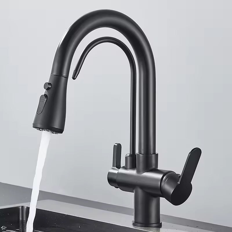Matte Schwarze Filterarmatur für die Küche, Pull-Out Spray, 360° Rotation, Drei-Wege-Wasserfilterhahn, Spültischmischer | Brehn