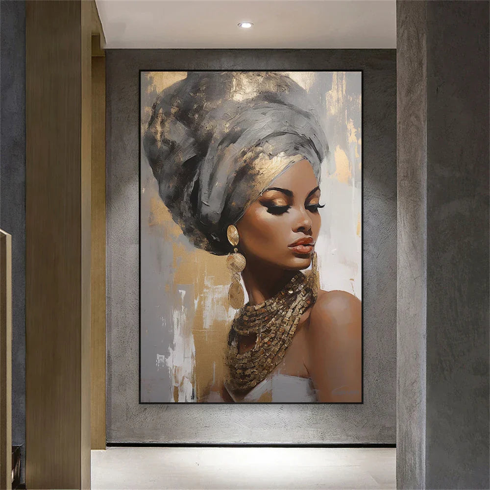 Golden Girl Fashion Wandkunst Fine Art Leinwanddrucke Moderne Abstrakte Porträtbilder Für Wohnzimmer Schlafzimmer Boutique Salon Kunstdekoration | Brehn