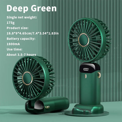 USB Handheld Mini Ventilator Faltbar Tragbare Hals Hängende Ventilatoren 5 Geschwindigkeiten USB Wiederaufladbarer Ventilator mit Telefonständer und Display | Brehn