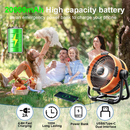 Campingventilator mit 20.000mAh Batterie, LED Licht & Fernbedienung – WindMate | Brehn
