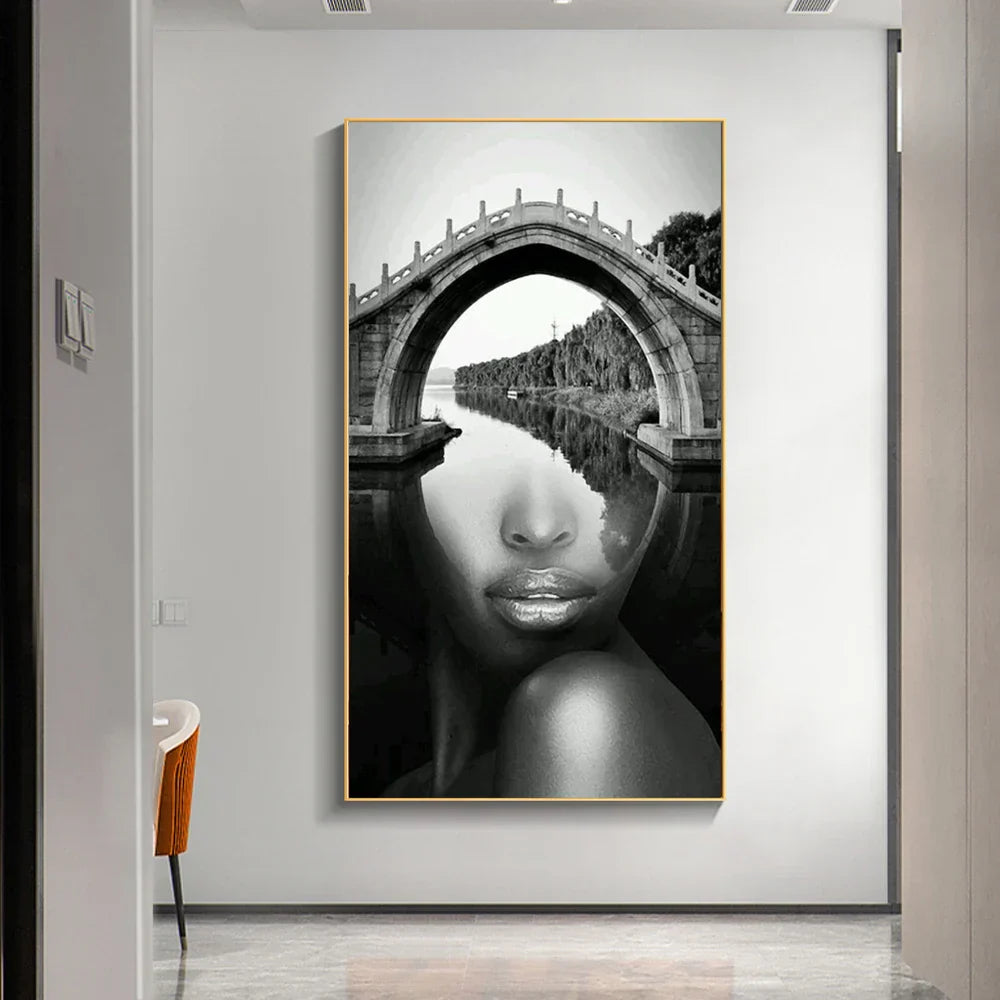 Modern Abstract Portrait Überlagerung Landschaft Wandkunst Fine Art Leinwanddrucke Schwarz Weiß Bilder Für Modernes Wohnzimmer Eingangsbereich Foyer Kunst Dekor (Unrahmt) | Brehn