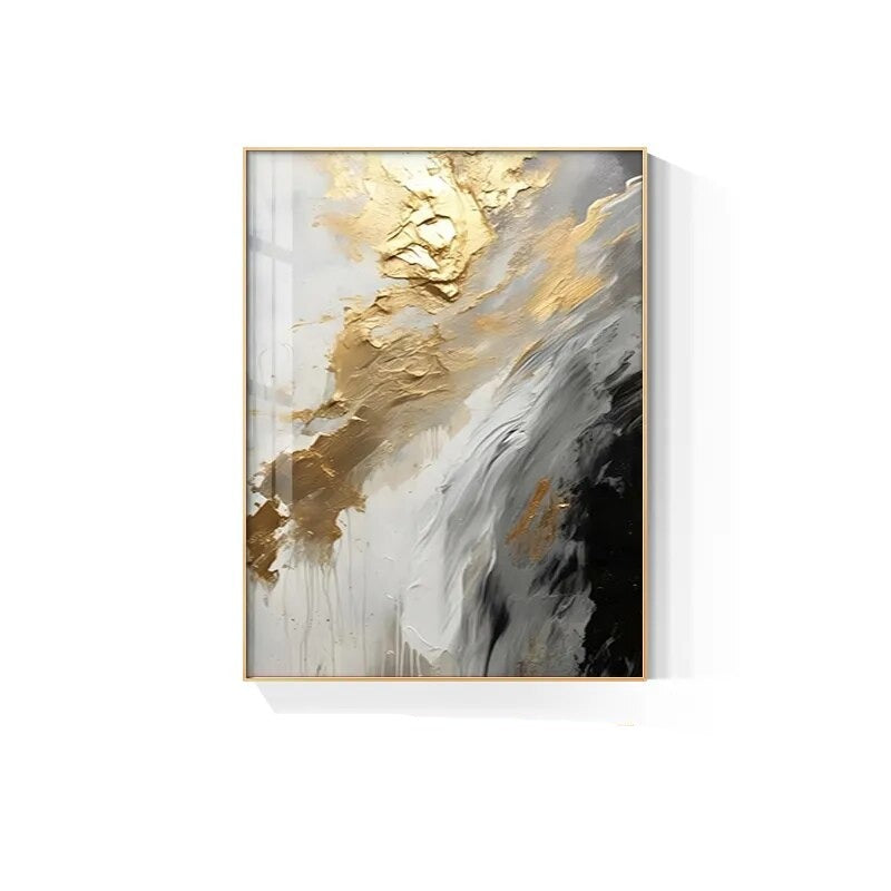 Schwarz Grau Gold Sturm Dick Pinsel Farbe Leinwanddruck Wandkunst Fine Art Giclee Druck Bilder für luxuriöses Wohnzimmer Hotelzimmer Home Office Dekor | Brehn
