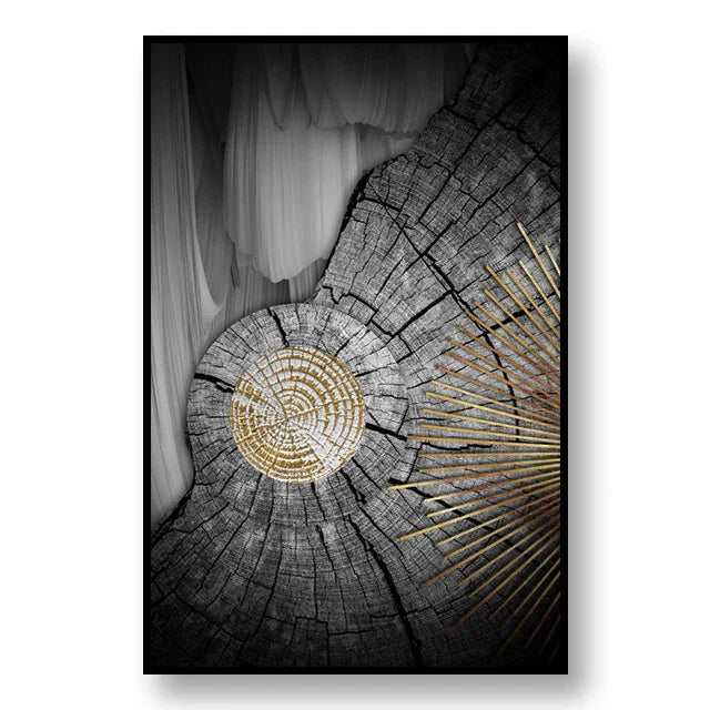 Abstrakte schwarze goldene Baumringe Wandkunst Fine Art Leinwanddrucke Licht Luxus Bilder für Wohnzimmer Foyer Eingangsbereich Empfangsraum Kunst Dekor
