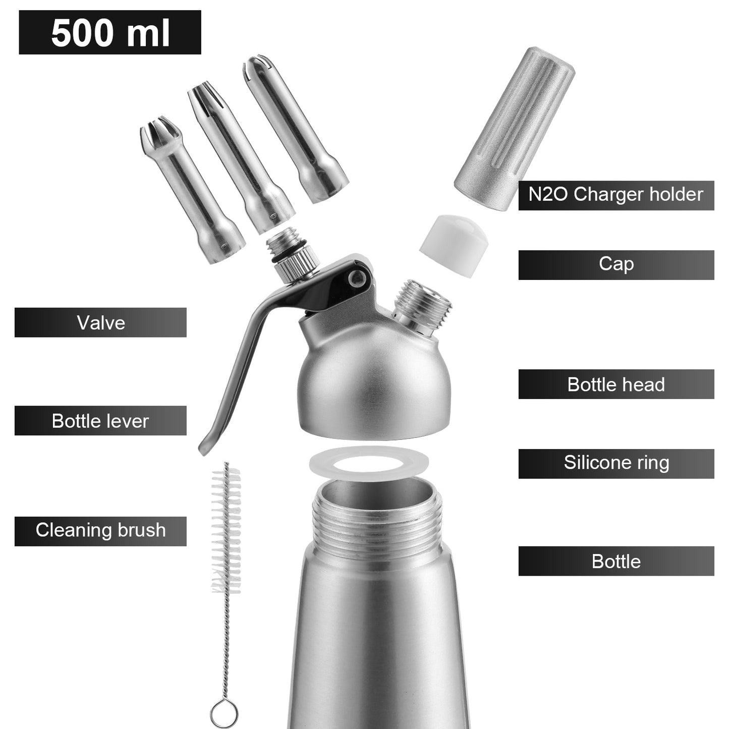 Sahnespender Alu mit 3 Düsen 500ml | Brehn