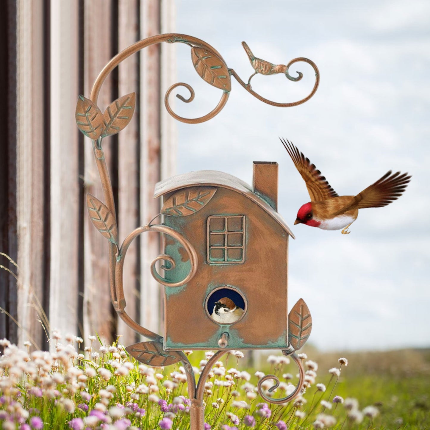 Metallkunst Vogelnest Gartenstecker - Talart