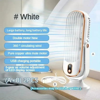 Große Batterie Doppelmotor Haushaltskühler, 5-Geschwindigkeits-Luftkühlungsventilator 720 ° Surround-Luftbläser, tragbarer USB-Ventilator | Brehn