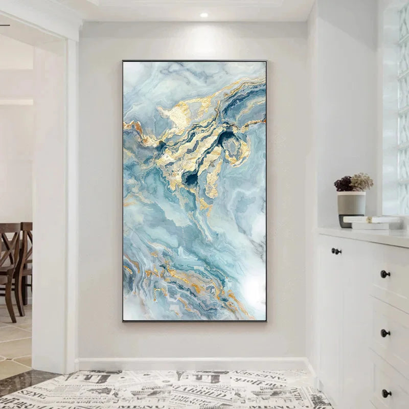 Blaue Goldene Flüssige Marmor Essenz Wandkunst Fine Art Leinwanddrucke Bilder Für Modernes Apartment Luxus Wohnzimmer Kunst Dekor | Brehn