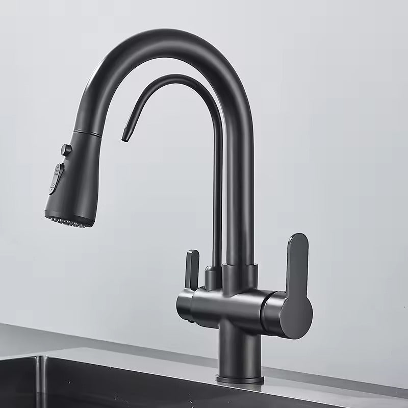 Matte Schwarze Filterarmatur für die Küche, Pull-Out Spray, 360° Rotation, Drei-Wege-Wasserfilterhahn, Spültischmischer | Brehn
