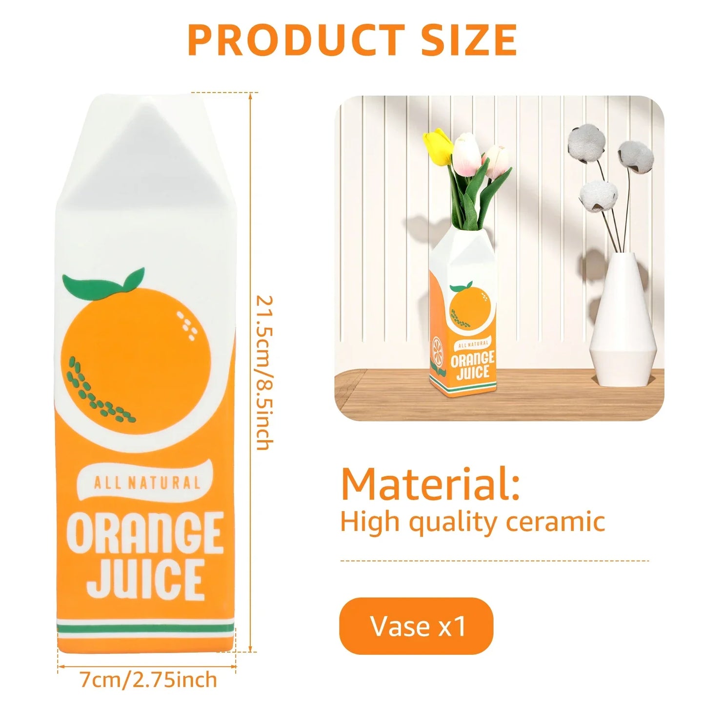 Vintage Orange Juice Keramikvase für Blumen und Dekor | Brehn