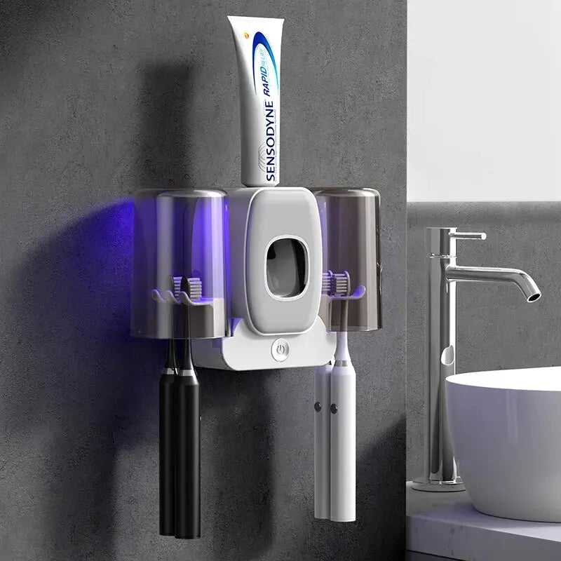 Brehn | UV Zahnbürstenhalter PureBrush UV | Sterilisation mit UV-Licht | Automatischer Zahnpastaspender | Wandmontage ohne Bohren