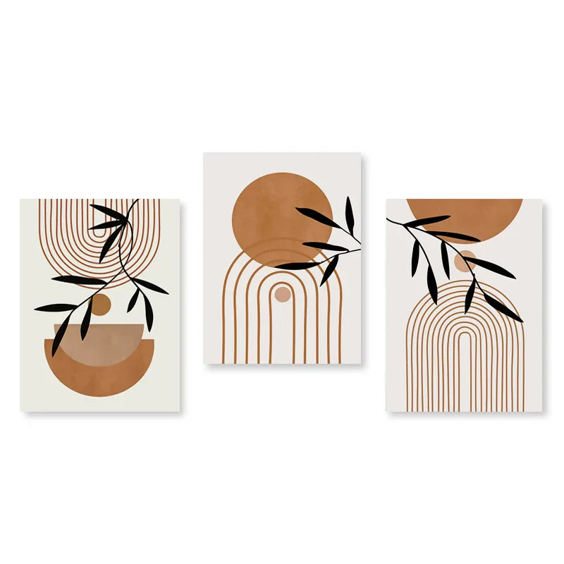 Set aus 3 Stück Modern Abstrakt Bohemian Minimalistisch Geometrisch Wandkunst Fein Kunst Leinwand Drucke Poster Bilder Für Wohnzimmer Dekor | Brehn