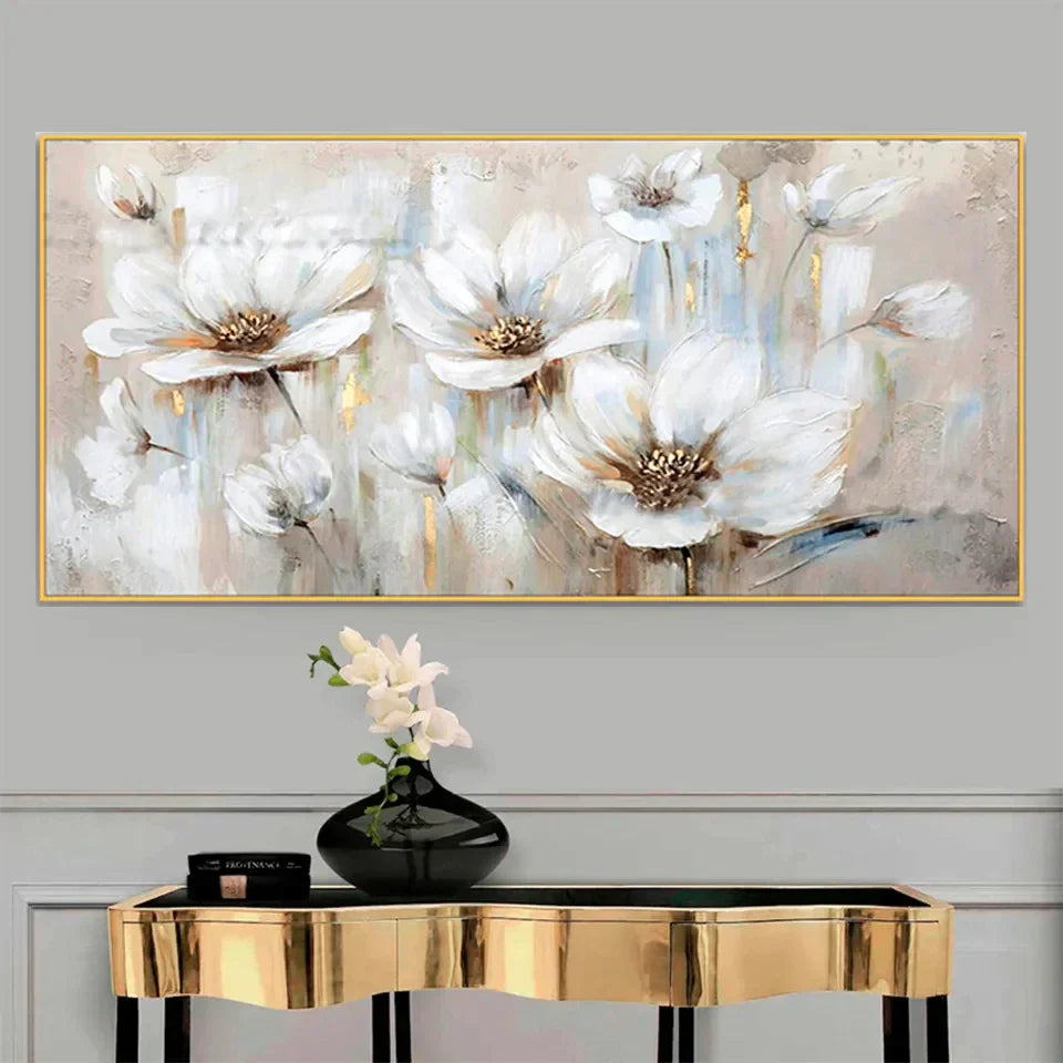 Große weiße florale abstrakte Wandkunst feine Kunstdrucke auf Leinwand moderne botanische Bilder für Wohnzimmer Hotelzimmer Schlafzimmer Kunst Dekor | Brehn