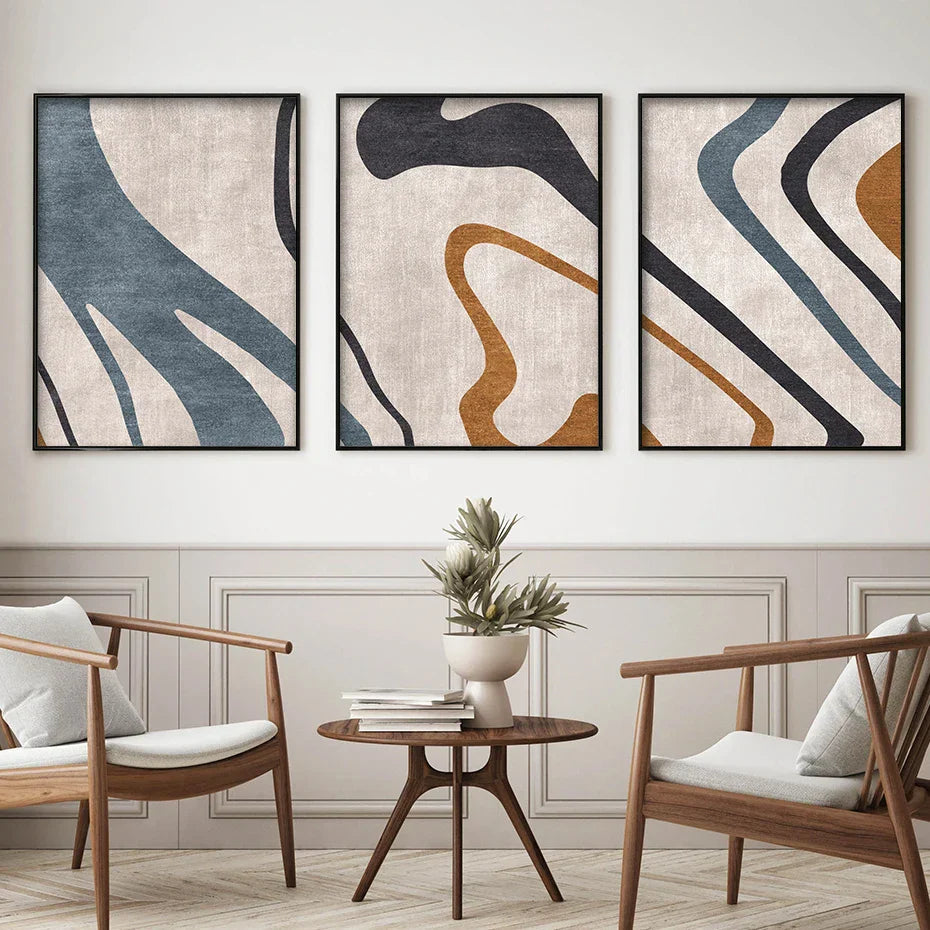 Fließende Linien Blau Beige Abstrakte Wandkunst Feine Kunst Leinwanddrucke Bilder Für modernes Wohnzimmer Esszimmer Schlafzimmer Kunst Dekor | Brehn