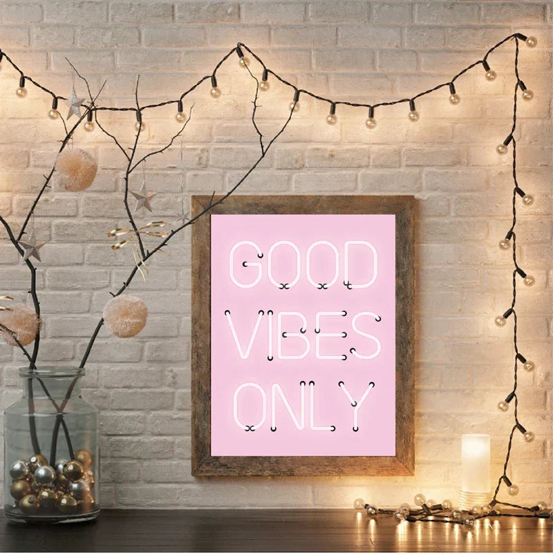 Good Vibes Only Neon Pink Poster Wandkunst Fine Art Leinwanddrucke Positivität Bild für Wohnzimmer Mädchen Schlafzimmer Salon Kunst Dekor | Brehn