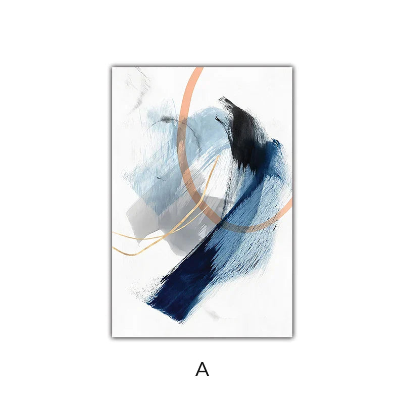 Modern Abstract Breite Stroke Wandkunst Feine Kunst Leinwanddrucke Blau Beige Mit Hinweisen Auf Orange Goldene Nordische Bilder Für Wohnzimmer Dekor | Brehn