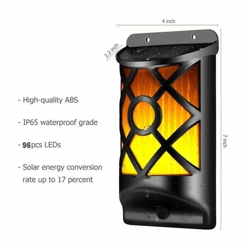 Brehn | Solar-Fackel FlammaLuce | 96 LED Flammenlicht | IP65 Wasserdicht | Garten Wandlampe mit Gitterdesign