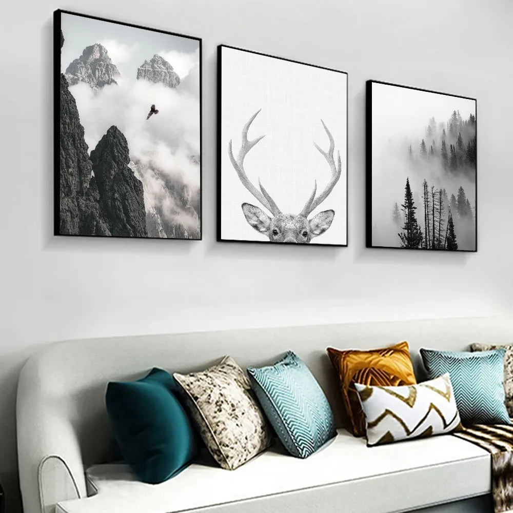 Nordische Wildnis Adler Reh Landschaft Wandkunst Fein Kunst Leinwanddrucke Bilder Für Wohnzimmer Esszimmer Nordische Heimdekoration | Brehn