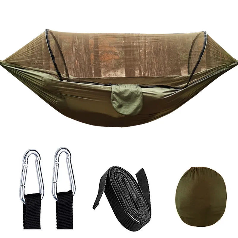 OutdoorRelax Hängematte mit Moskitonetz und Schnellverschluss – 200 kg Tragfähigkeit | Brehn