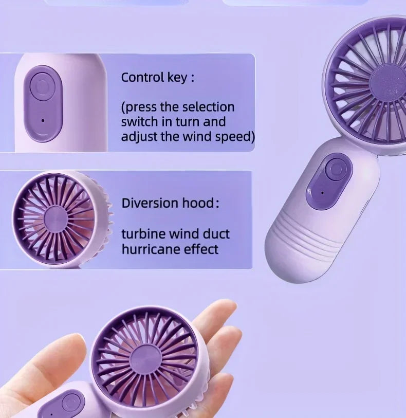 Mini Handheld USB Ventilator – 3-Geschwindigkeitsstarker Wind Tragbarer Tischventilator, Wiederaufladbar für Studenten, Büro, Outdoor, Reisen und Camping | Brehn