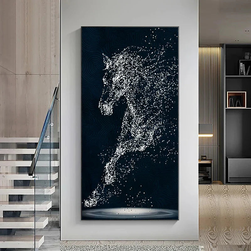 Minimalistische abstrakte Lichtspritzer Pferd Wandkunst Feine Kunstdrucke Reiterbilder für modernes Wohnzimmer Eingangsbereich Foyer Kunstdekoration | Brehn