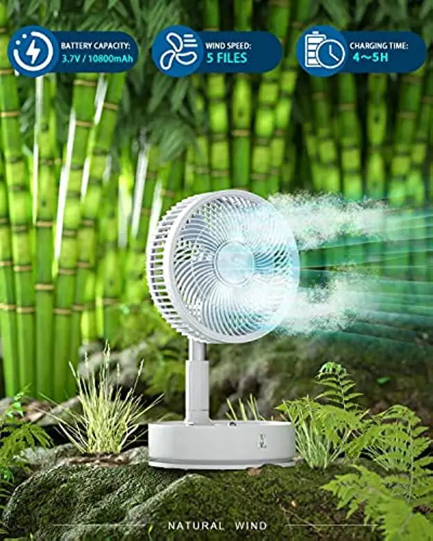 Tragbarer 6-Zoll Standventilator | Zusammenklappbarer Teleskopboden/USB | Wiederaufladbarer Akku | 3 Geschwindigkeiten, super leise, höhenverstellbar | Brehn