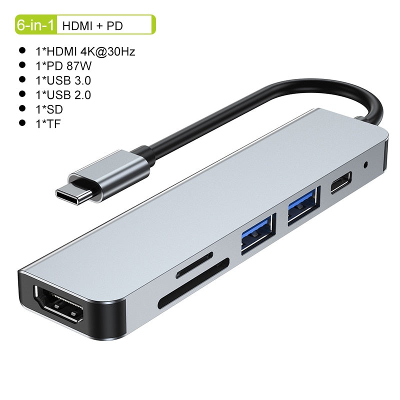 Brehn | Thunderbolt 3 USB-C Hub mit HDMI, PD, SD/TF für MacBook Air M1 und iPad Pro