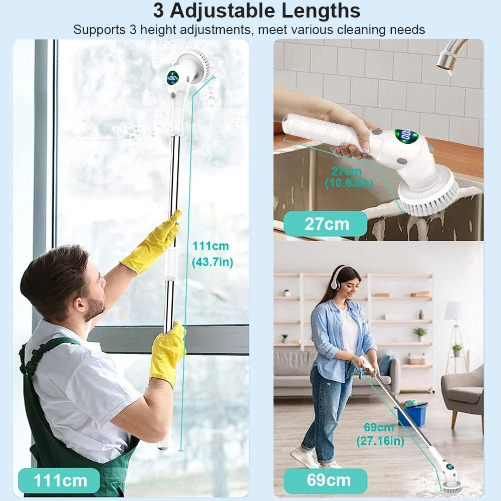 Brehn | Einzelne Reinigungslösung: 8-in-1 Multifunktionale elektrische Reinigungsbürste - Kabellos und rotierend für Badezimmer, Küche, Fenster und Toilette