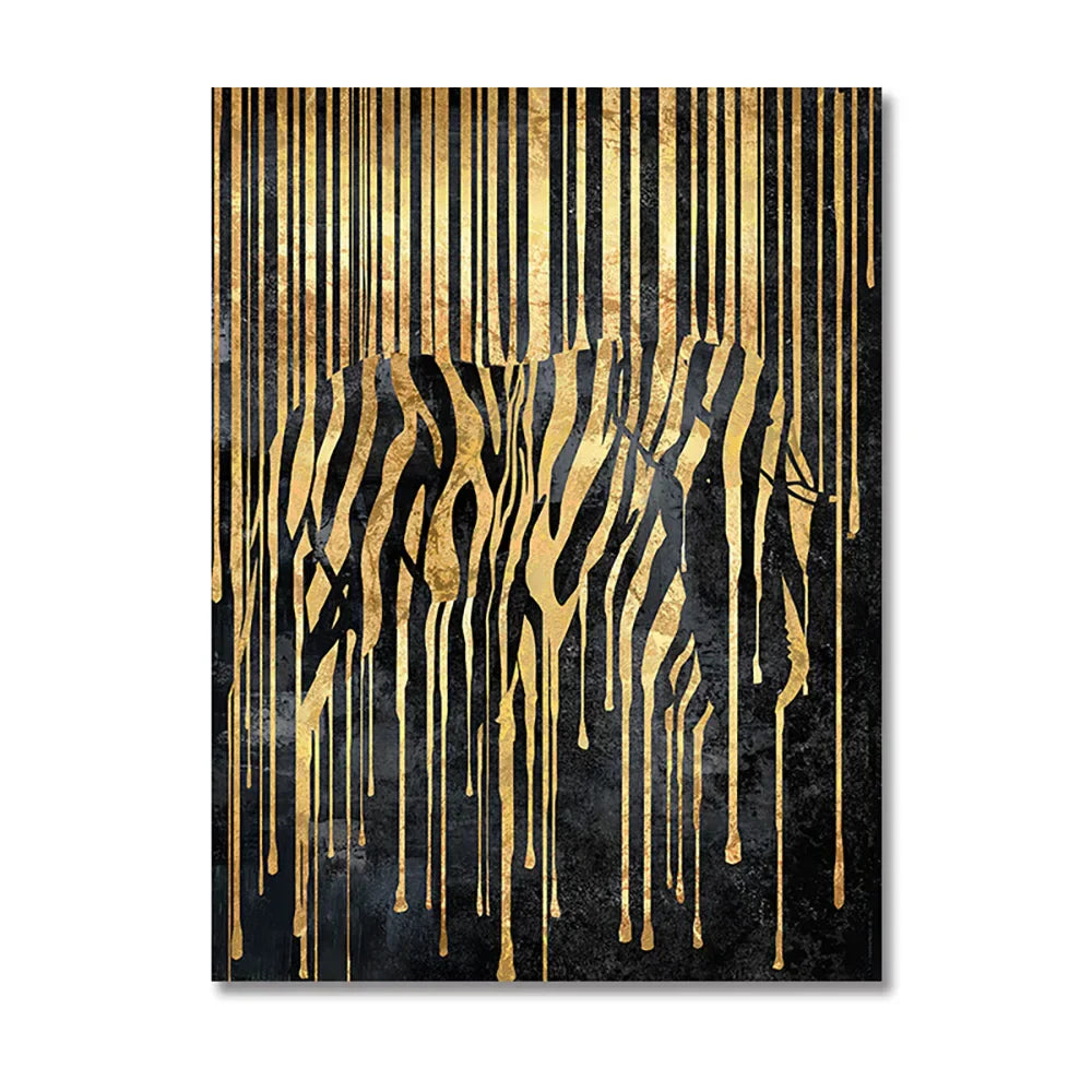 Moderne abstrakte goldene Zebra-Linien Löwe Elefant Tiger Wandkunst Fein Kunst Leinwanddrucke Bilder für luxuriöse Wohnung Wohnzimmer Esszimmer Kunstdekoration | Brehn