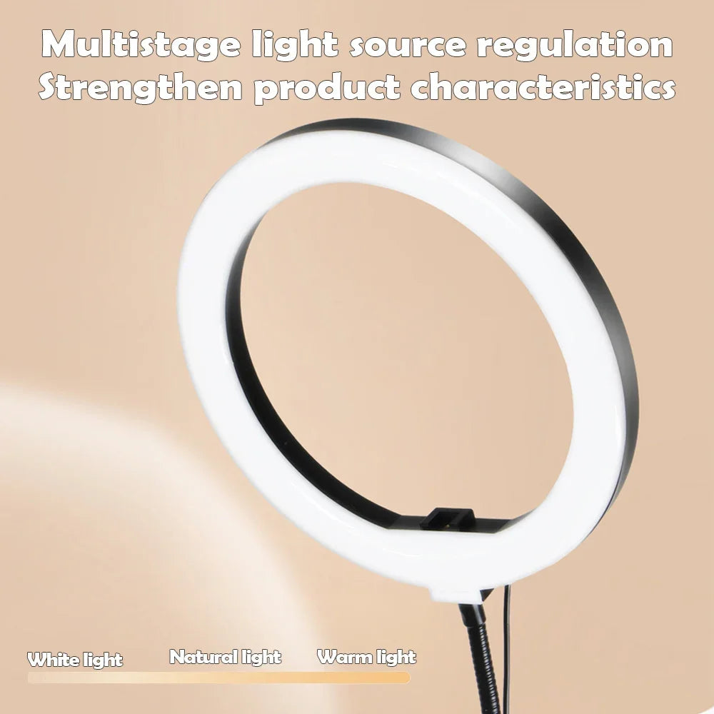 Brehn | LumiFlex LED-Ringleuchte mit flexiblem Arm & Handyhalter | 3 Lichtfarben & USB-Anschluss | Perfekt für Livestream, Video & Selfie