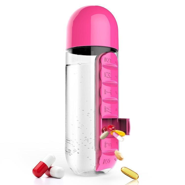Wasserflasche mit Medikamenten-Organizer | Brehn
